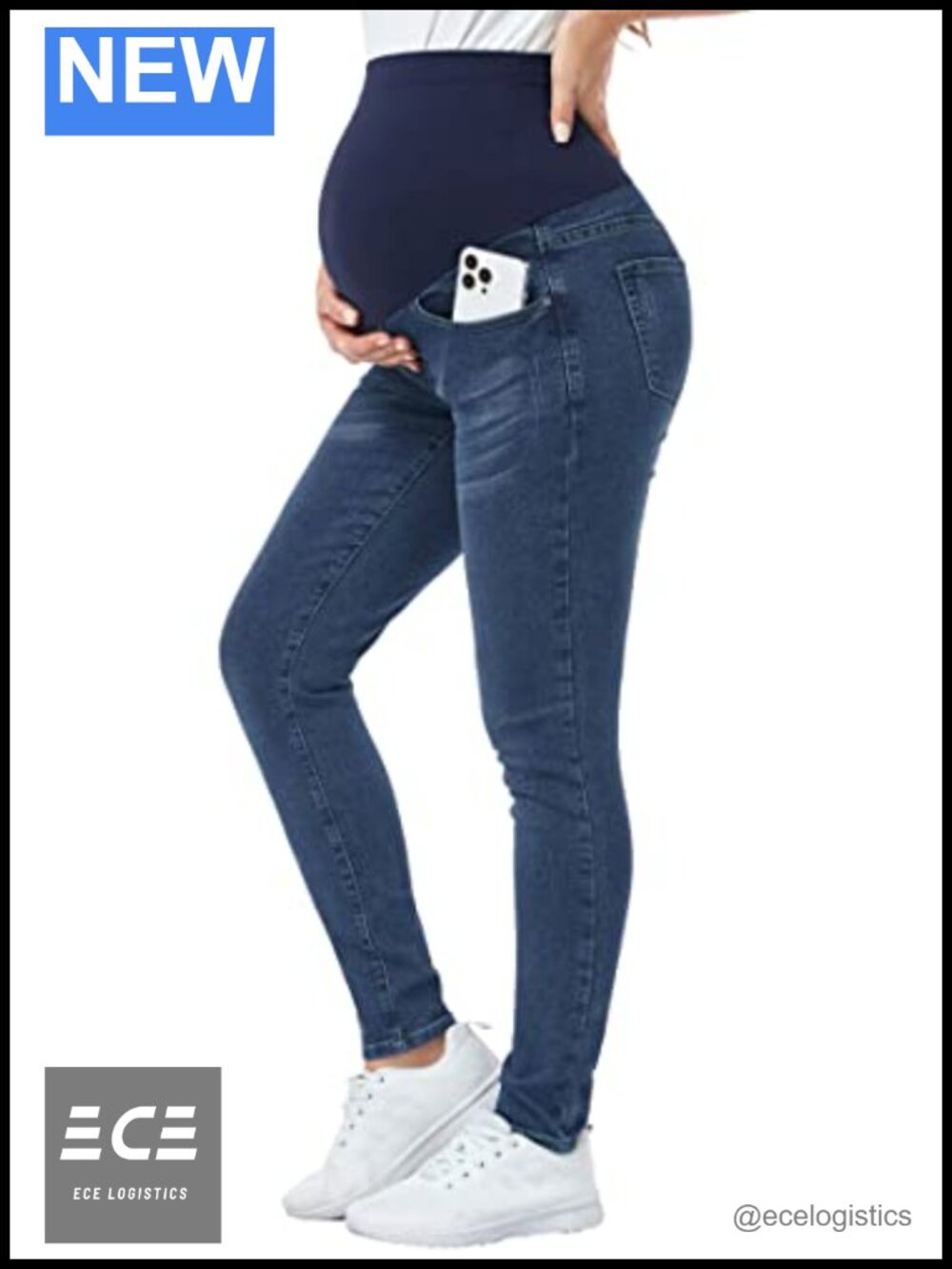 Women's Maternity Skinny Stretchy Denim Jeans Over Belly Comfy Pregnancy Pants
